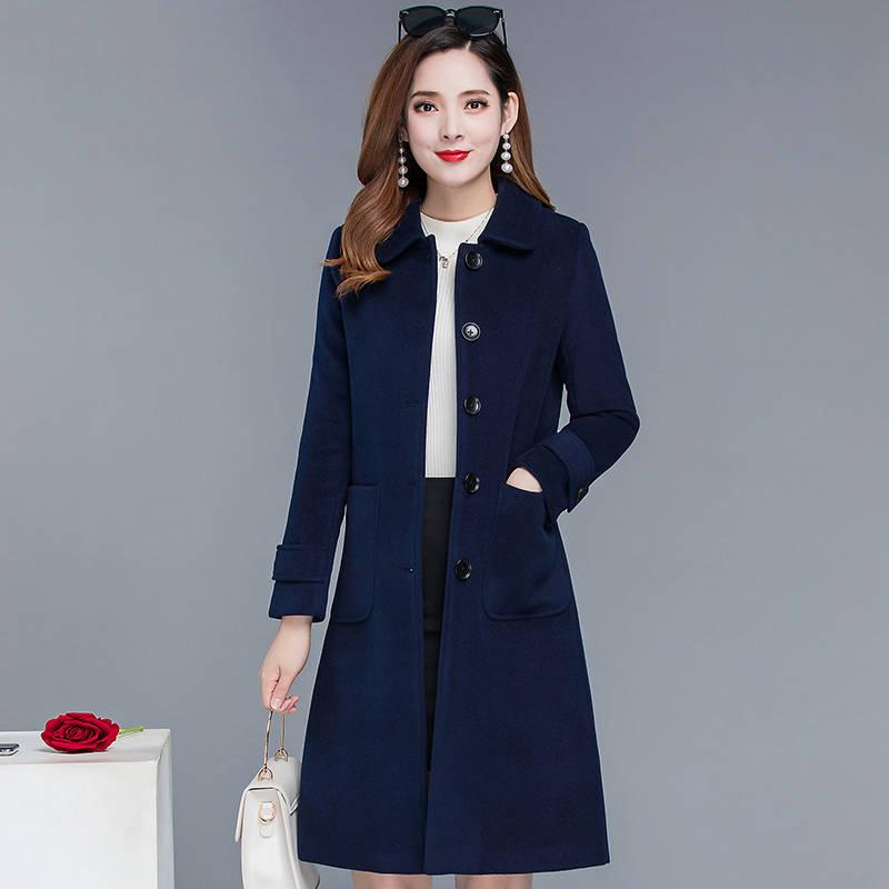 Autumn Winter Coat Jacket  Women Overcoat Wool Coat Long Green Slim Blend Clothes Outerwear