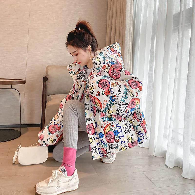 Winter Padded Jacket Women's Short Padded Jacket Printed Loose Bread Jacket Thick Fashion Jacket