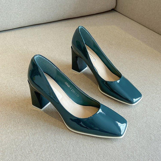 High Heels for Women Square Heel Patent Leather Pumps Square Toe Fashion Luxury Wedding Shoes Lady Office Work Shoes