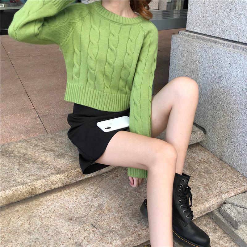 Female Fall Winter Pullover Plus Size Long Sleeve O-neck Loose Twist Weaving Print Office Sweater