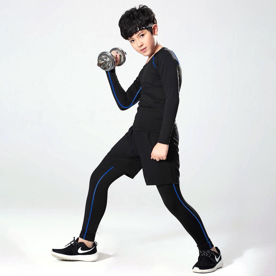 Boys Running Children Fitness Sets Gym Clothing Men Training Tights Jogging Sports Compression Wear