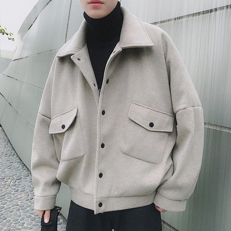 Plush Wool Cardigan Men's Outer Short Top Thick Warm Long Sleeves Loose Casual Men's Cardigan Coat Comfortable and Breathable