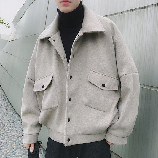 Plush Wool Cardigan Men's Outer Short Top Thick Warm Long Sleeves Loose Casual Men's Cardigan Coat Comfortable and Breathable