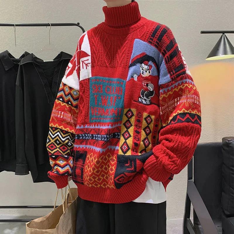 WTEMPO Christmas Couple Sweater Lapel Sweater Soft Casual Knitted Sweater Winter Thicken Warm Pullover