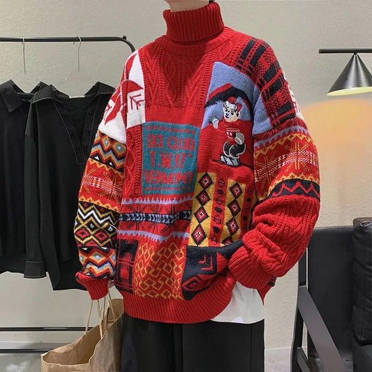 WTEMPO Christmas Couple Sweater Lapel Sweater Soft Casual Knitted Sweater Winter Thicken Warm Pullover