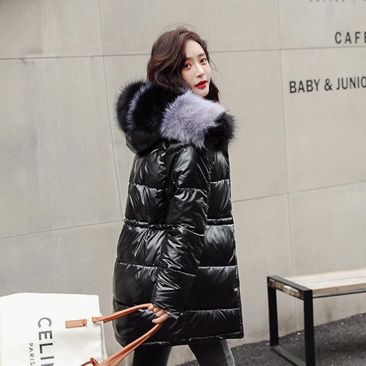Fur Hooded Long Winter Down Jackets Women Reflective Plus Size Parkas Female  Warm Duck Down Coats