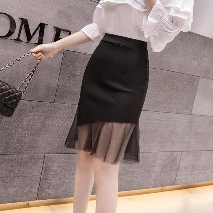 Women Sexy Tight A-line Lace High Waist Short Skirt Split Fork Zipper Club Casual Home Office
