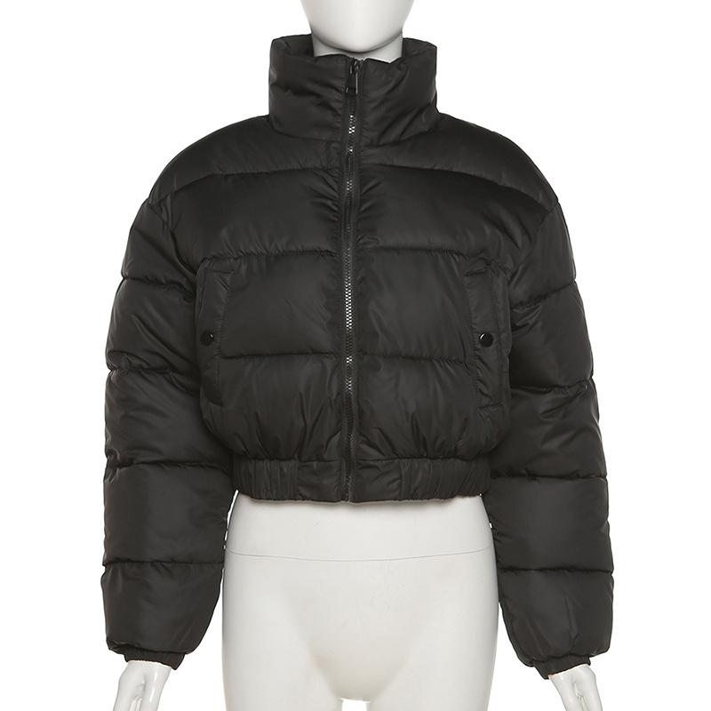 2021 New Women Parkas Thick Warm Winter Jackets Solid Black Blue Fashion Night Club Sexy Short Coats Crop Tops Turtleneck Casual Female Down Jacket N