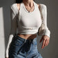 Fake Two-piece Hanging Neck Long-sleeved T-shirt Women's Solid Color Short Slim Slim Bottoming Shirt Top