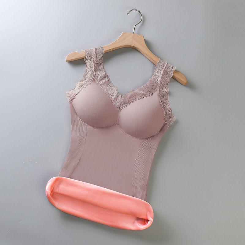 Women's Warm Vest Plus Fat Plus Sling Gather Underwear Thickening Plus Velvet Sexy Bottoming Shirt with Built-in Chest Pad