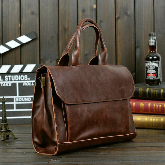 Business Briefcase Men Retro Clamshell Large Capacity Crossbody Bags Waterproof Handbag Computer Bag