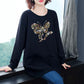 Letter Butterfly Rhinestones Pullovers Tees Spring Autumn Women Clothing Fashion Casaul Long Sleeved Round Neck T Shirt Female Loose Tops