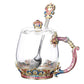 Retro Enamel Color Water Cup Flower Teacup Personality Trend Glass Female Teacup Creative Home Coffee Cup with Lid Spoon
