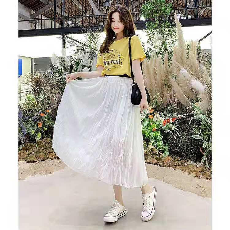 Long Skirt Summer Women's Korean Version of The Popular Elastic High Waist Floral Chiffon Skirt