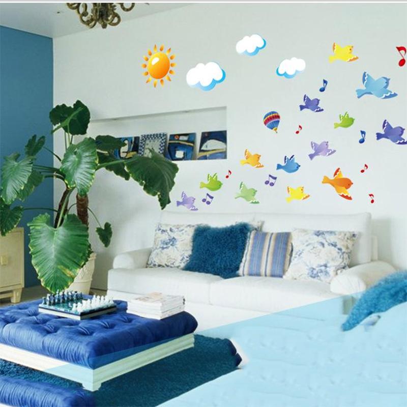 Color Children 'S Wall Stickers Warm Three -Dimensional Birds Groups Wallpaper Removable