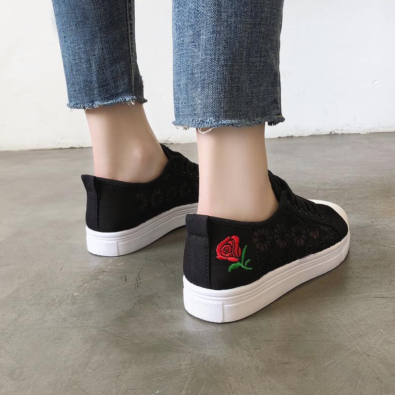 Sneakers Women Fashion Breathable Summer Platform Casual Shoes Lace Leisure Flat White Canvas Women's Vulcanize Shoes