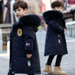 Boys Winter Coat Long Autumn and Winter Middle and Large Children's Down Coat Fashion Hooded Thick Solid Color Cotton Coat