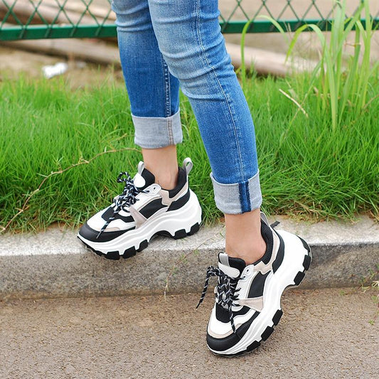 Women's Chunky Sneakers Thick Bottom Platform Vulcanize Shoes Fashion Breathable Casual Running Shoe