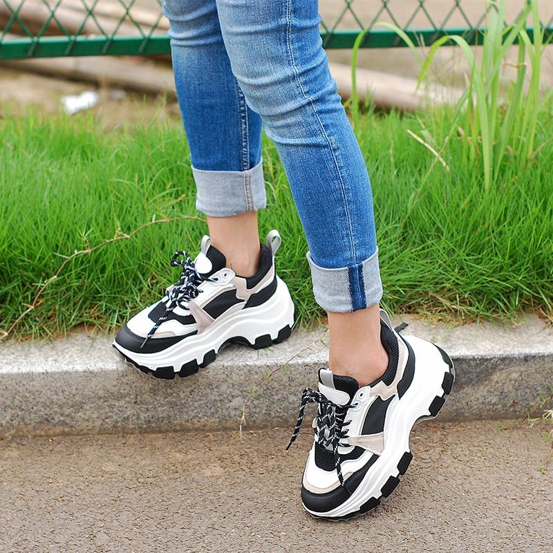Women's Chunky Sneakers Thick Bottom Platform Vulcanize Shoes Fashion Breathable Casual Running Shoe