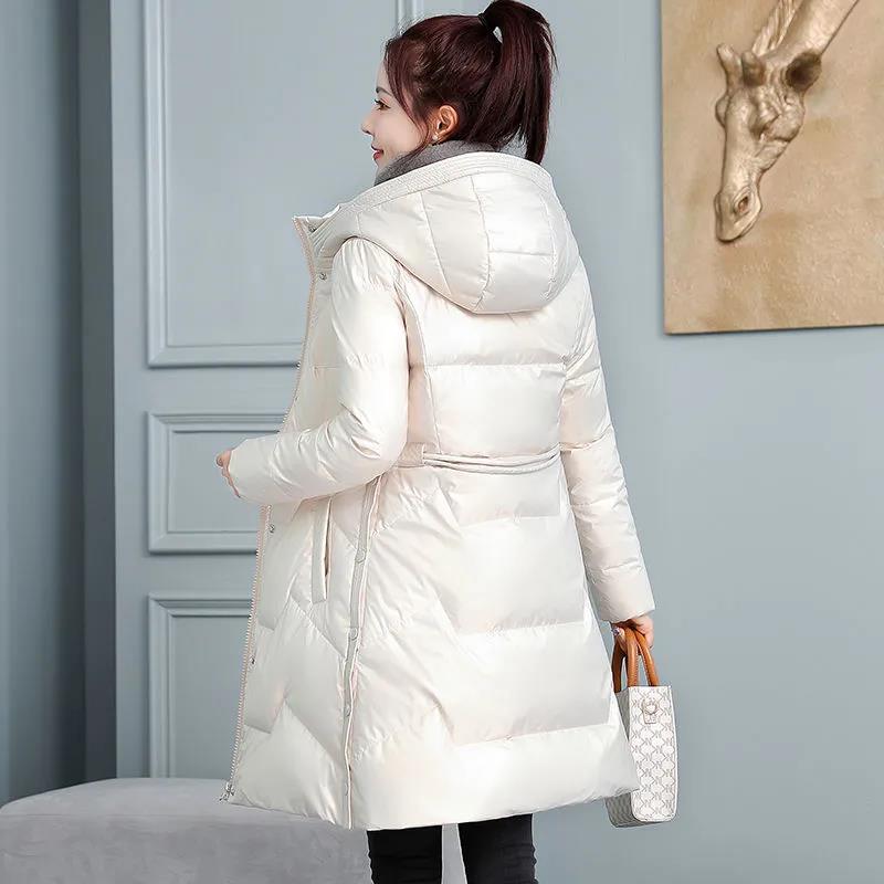 Women's Winter Korean Loose Quilted Coat Warm Stand-collar Down Jacket Women's Glossy Mid-length Down Jacket