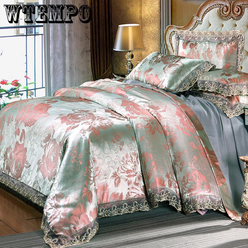 Luxury Satin Jacquard Bedding Set Duvet Cover Bed Linen Bed Sheet Pillowcases Bedclothes