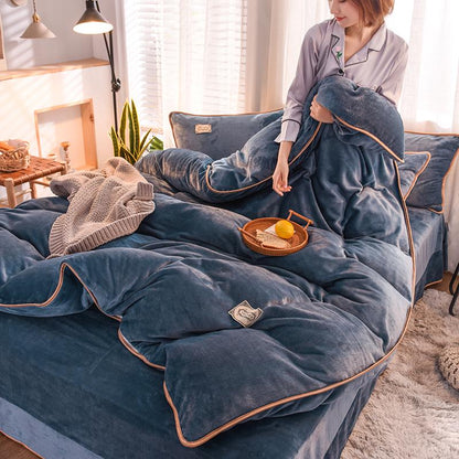 Home Textile Solid Color Bedding Sets Duvet Cover Pillowcase Flat Sheet Bed Linen Queen