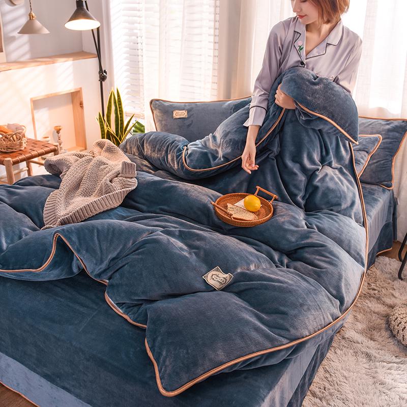 Simple Bedclothes Winter Coral Fleece  Bedding Set with Pillowcase Duvet Cover Sets Bed Linen