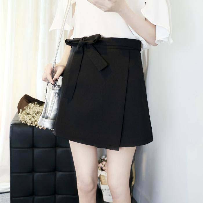 S-2XL Women Anti-light Bow Skirt Solid Color High Waist Sexy Mini A-line Skirt Hip Skirts