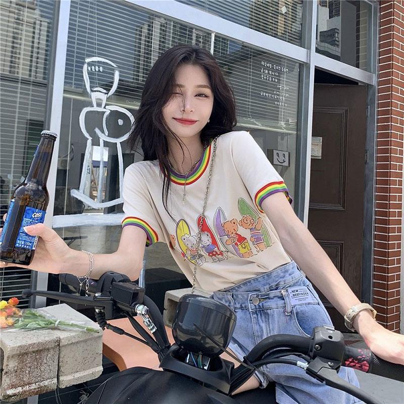 Women's Sweet Round Neck Printed T-Shirt Short Sleeve Summer Loose Top