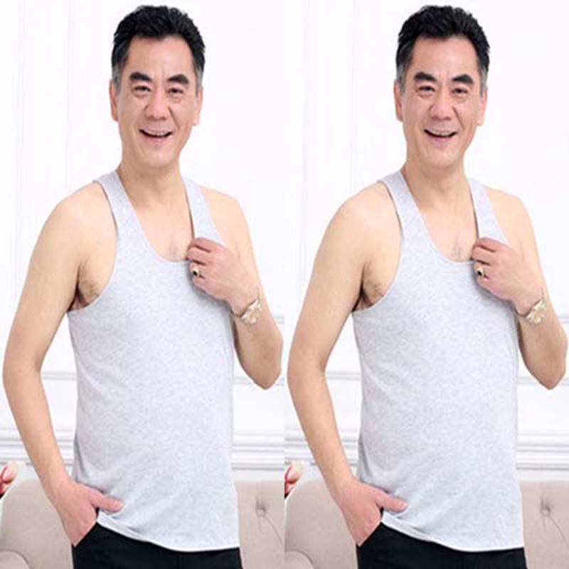 Middle-aged and Elderly Cotton Vest Men's Singlet Summer Bottoming Shirt for The Elderly (2 Pieces)