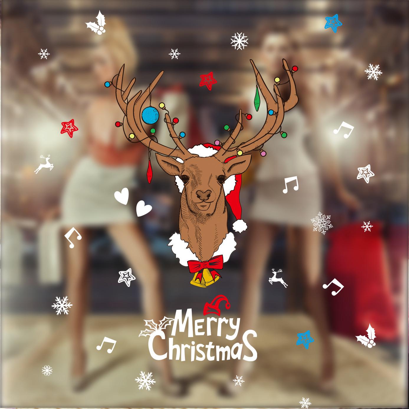 Cartoon Christmas Elk Wall Sticker Window Window Bedroom Wall Decoration PVC Removable Sticker