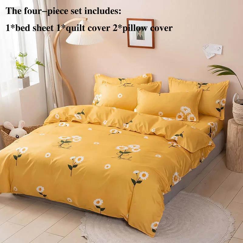 Four-piece Bed Sheet Cover Non-slip Quilt Cover Bed Sheet Pillowcase Set Home Bedding Simple Style