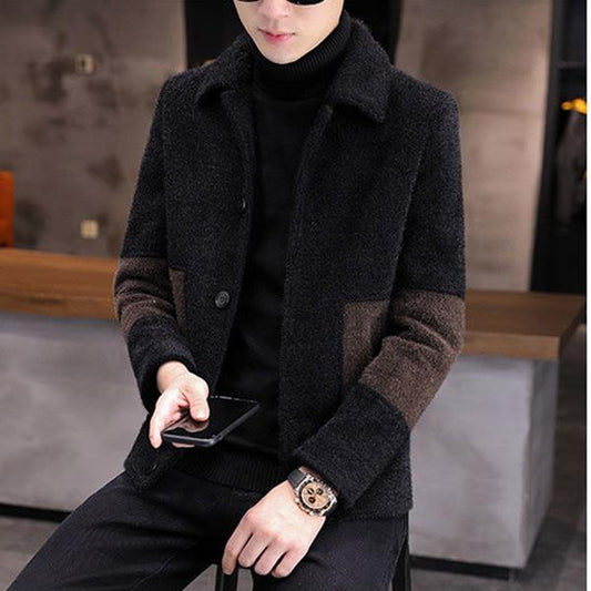 Short Stitching Men's Jacket Autumn and Winter Fashion Trend Slim Single-breasted Youth Jacket