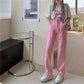 Pink Jeans Female Spring and Autumn High Waist Loose Thin Pink Wide-leg Pants Small Design Sensation Straight Trousers