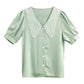 Short-sleeved T-shirt Women's Summer Loose Solid Color Lace V-neck Shirt Top