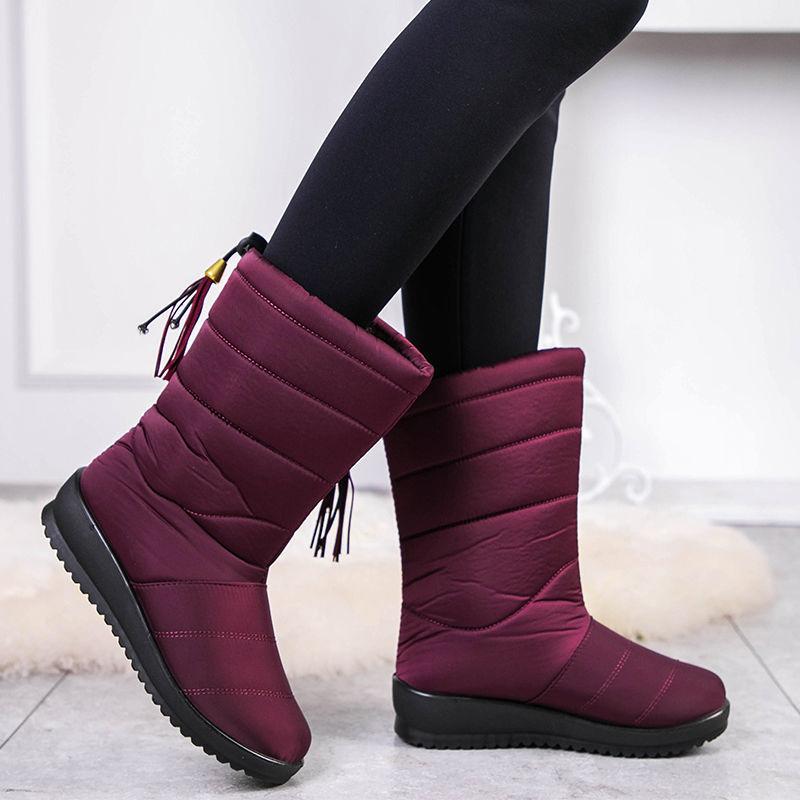 Snow Boots Ladies Winter In The Tube Waterproof Non-slip Warm Cotton Shoes Thick Bottom Plus Velvet Thick Cotton Boots Large Size