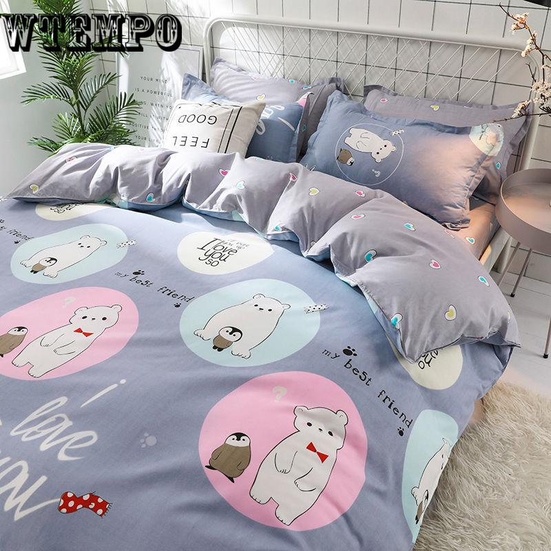 Bedroom Bed Linen Set Printing Patterns Microfiber Duvet Cover Set Pillowcase Bedding Set
