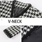 Women's Tweed Jacket Autumn and Winter Retro Houndstooth Woolen Top V-neck Jacket