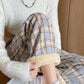Women's Winter Casual Cashmere Plaid Slim Pants Female Plush Thickened Versatile Loose High Waist Wide Leg Pants