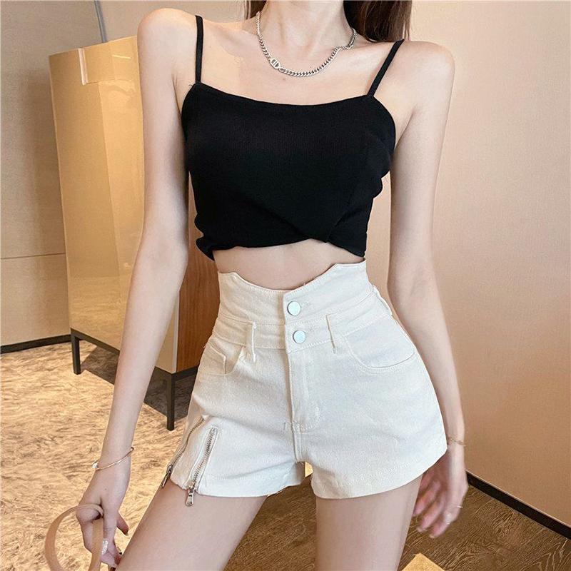 WTEMPO High Waist Split Fork Zipper Denim Shorts Women Loose Spring and Summe Casual Shorts