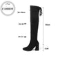 Black Elastic Flock Slim Fit Over The Knee Boots Women Autumn Winter Ladies High Heel Plus Velvet Thigh High Boots Chunky Heel Suede Boots