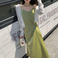 Female Summer V-neck Satin Medium Length Simple Casual Light Mature Style Korean Elegant One Piece Bottom Strap Dress