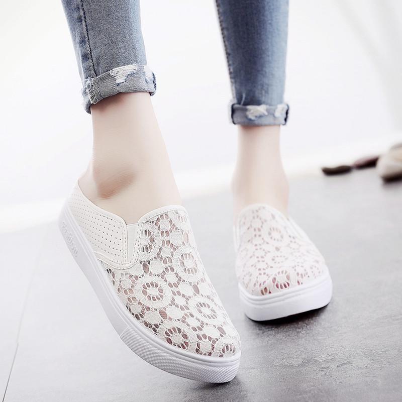 Mesh Hollow White Sneakers Women Summer Shoes Woman Fashion Breathable Platform Slip-On Elegant Ladies Shoes Female