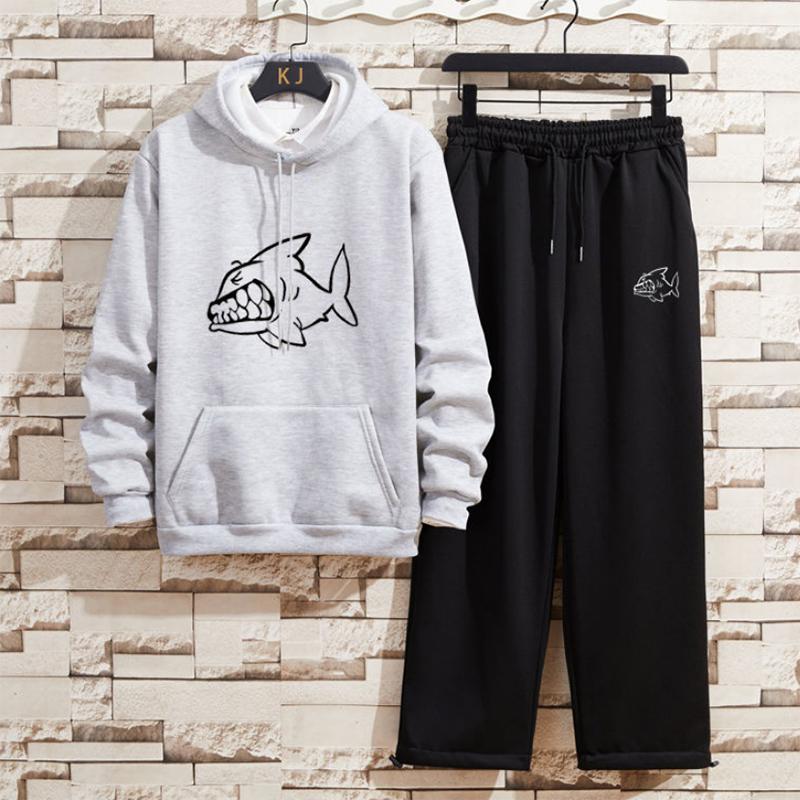 Sports Two-piece Loose Spring and Autumn Explosion Style Hooded Sweater Men's Suit Casual Trousers Trendy and Handsome Set