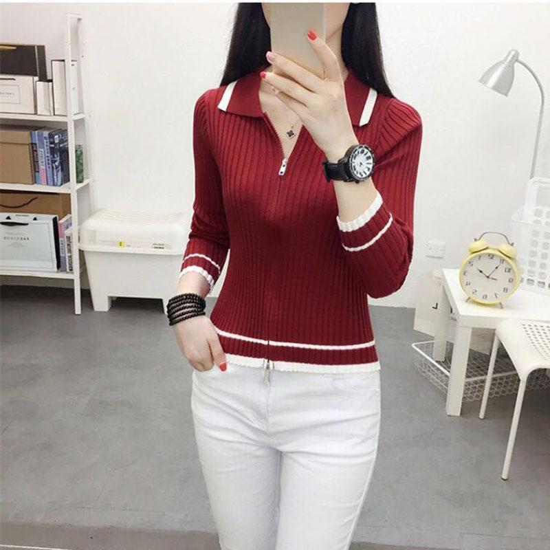 Autumn and Winter Knitted Sweater Fashion Slim Sexy Tops Simple Style Young Women's Bottoming Shirt