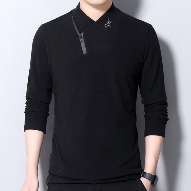 Men's Stand-up Collar Warm Round Neck Solid Color Bottoming Sweatshirts Long-sleeved Sweater Double-sided Fleece De Velvet