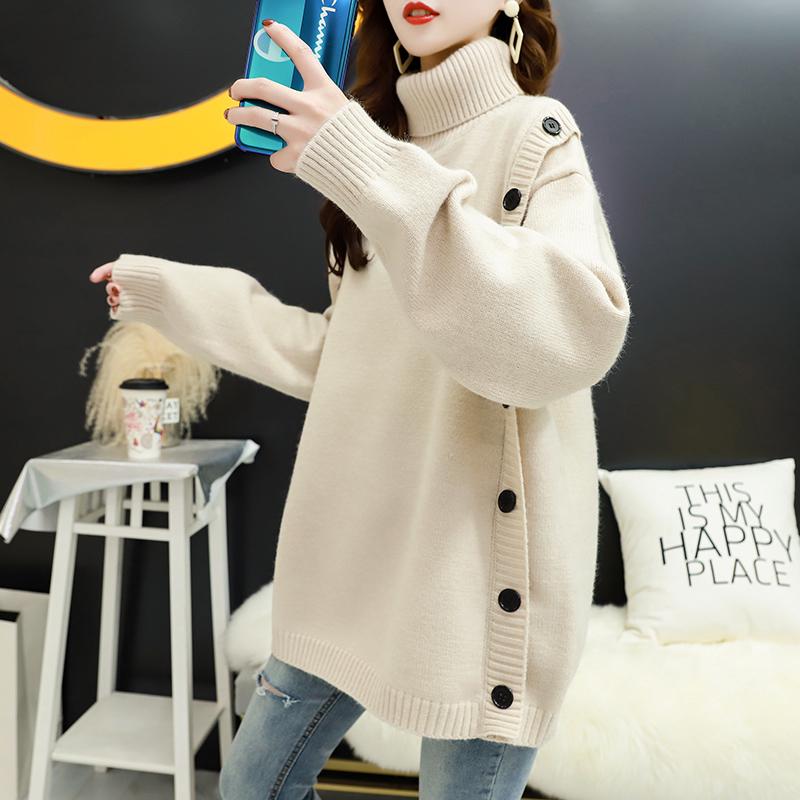 Autumn and Winter Turtleneck Women's Fashion Loose Knitted Long-sleeved Pullover Sweater