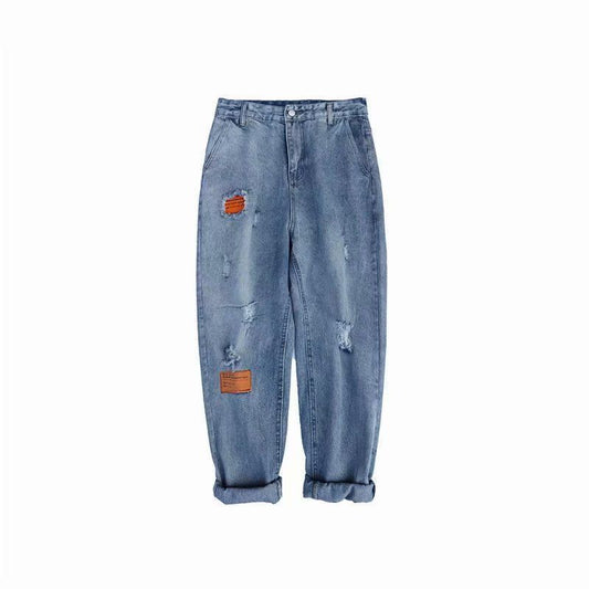 Ripped Loose Jeans Men's Fashion Nine-point Pants All-match Net Red Straight-leg Pants