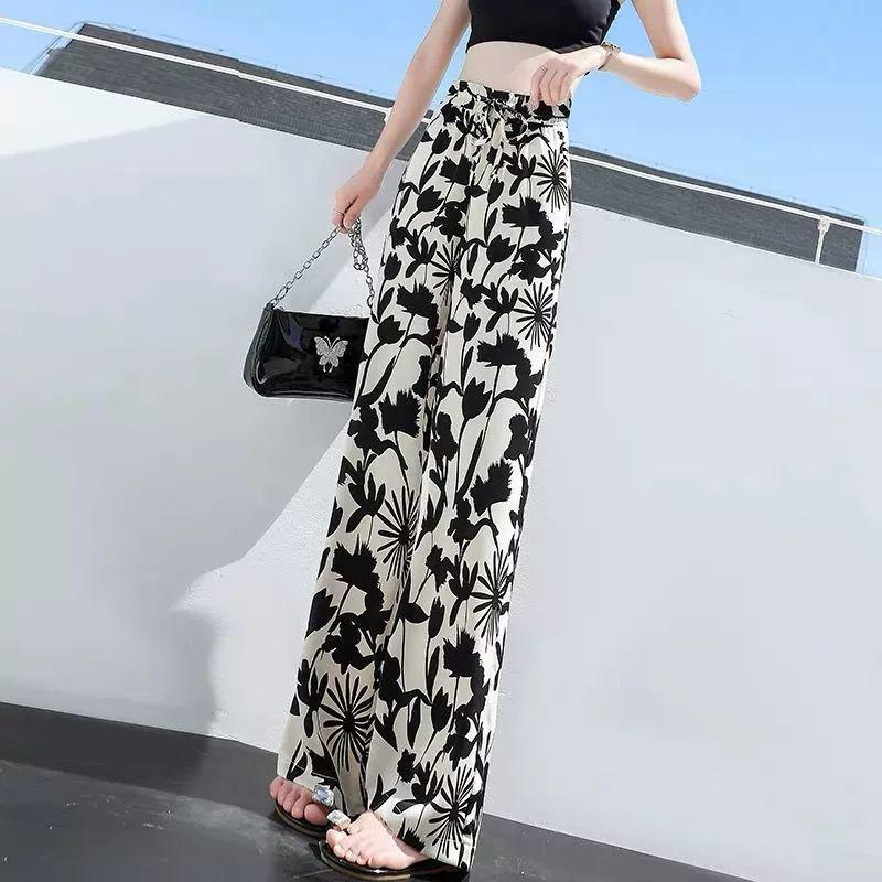 Large Size High Waist Wide Leg Pants for Girls Summer Loose and Thin Straight All-match Sports and Leisure Mopping Pants