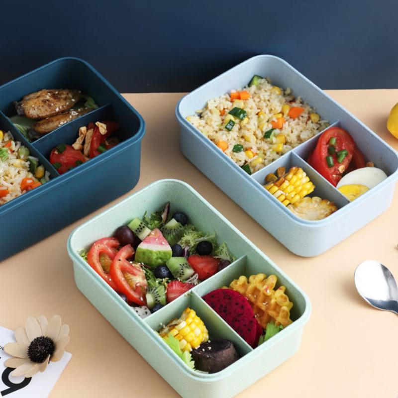 Wheat Straw Insulated Lunch Box Student Three-grid Japanese-style Lunch Box Female Portable Microwave Oven Fresh-keeping Office Worker Lunch Box